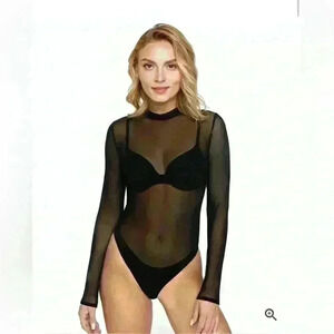 Sheer Mock Neck Bodysuit by Less  Is Amor